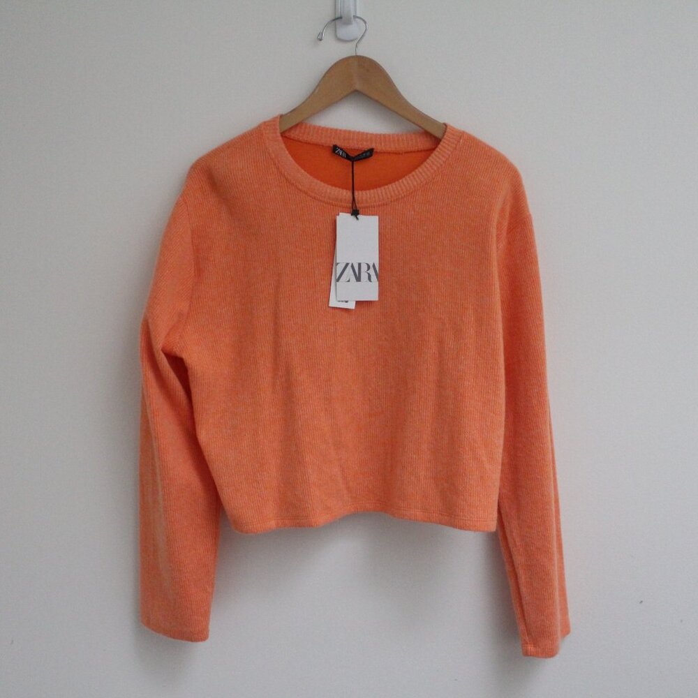 Zara Cropped Long Sleeve Knit Sweater in Orange